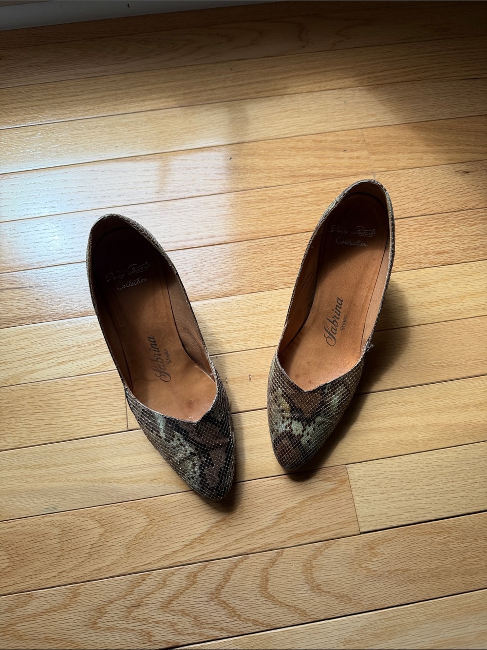 Sabrina Snake-Print Pointed Toe Heels in Brown